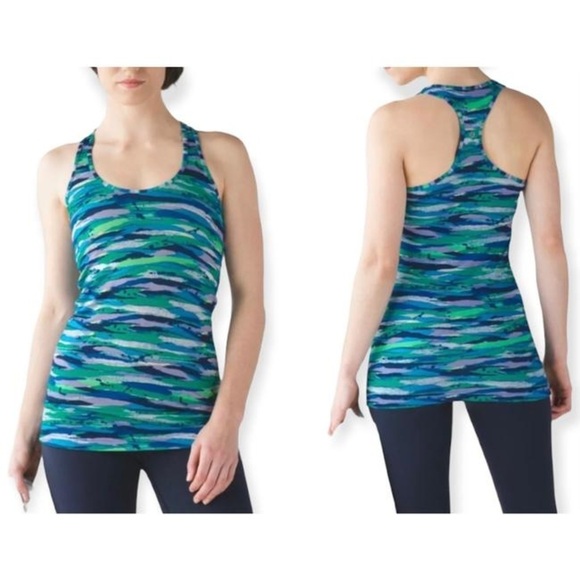 Lululemon Cool Racerback blue green  print Seven Wonders Multi ~ Small - Picture 1 of 16